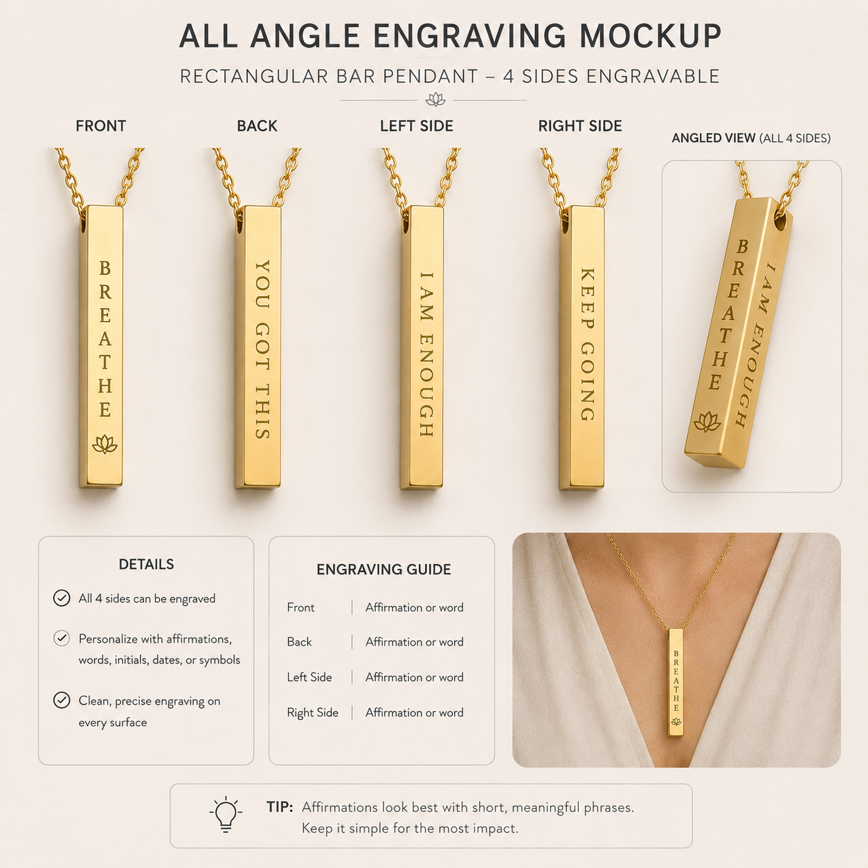3D Bar Pendant Necklace