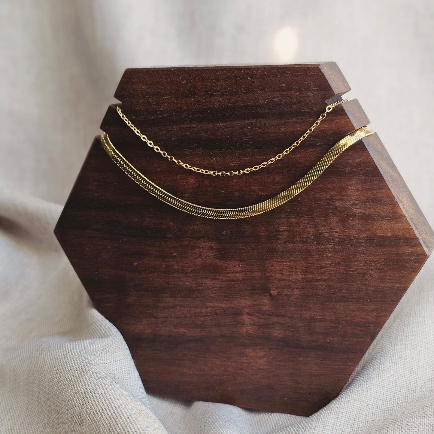 Herringbone and Halo Anklet Set