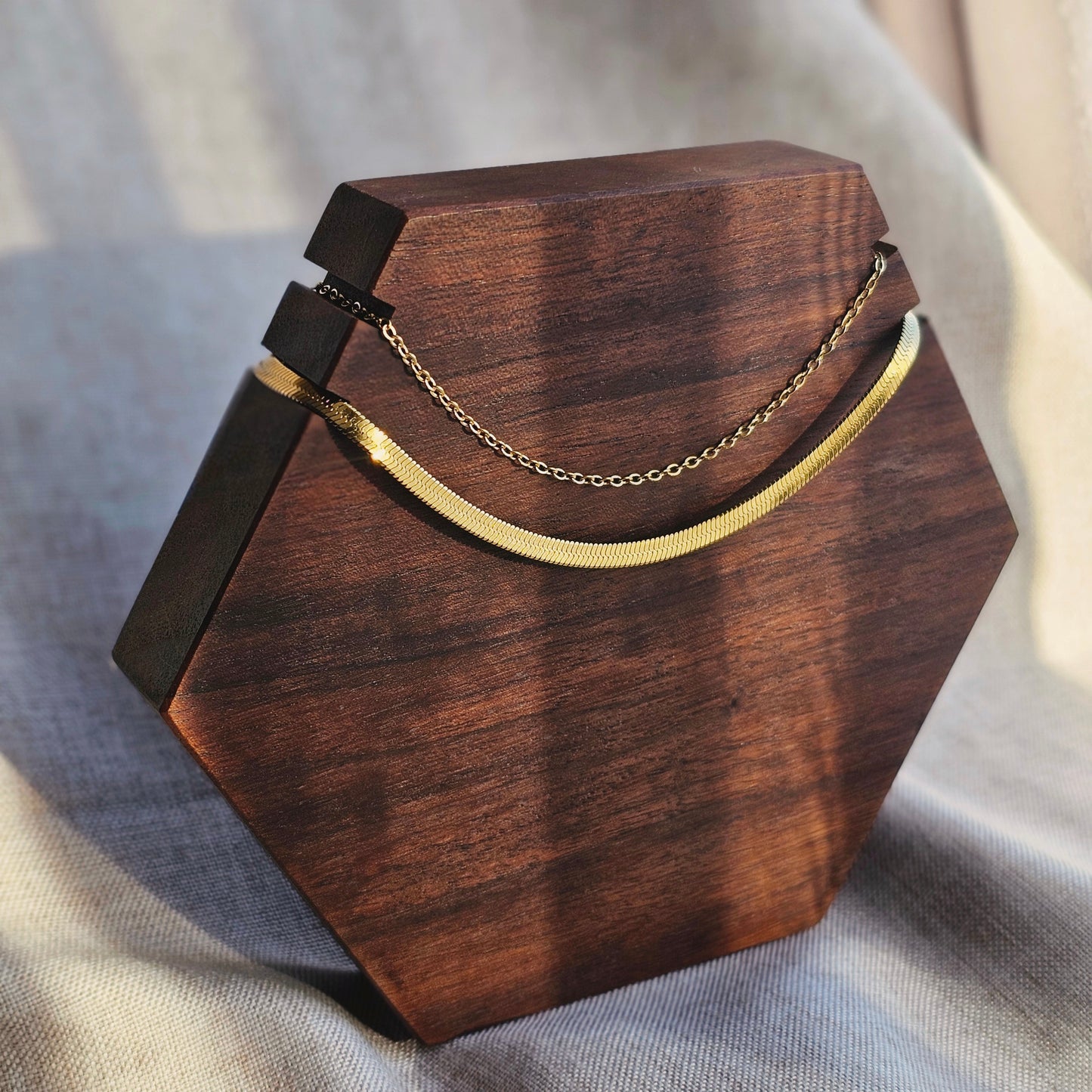 Herringbone and Halo Anklet Set