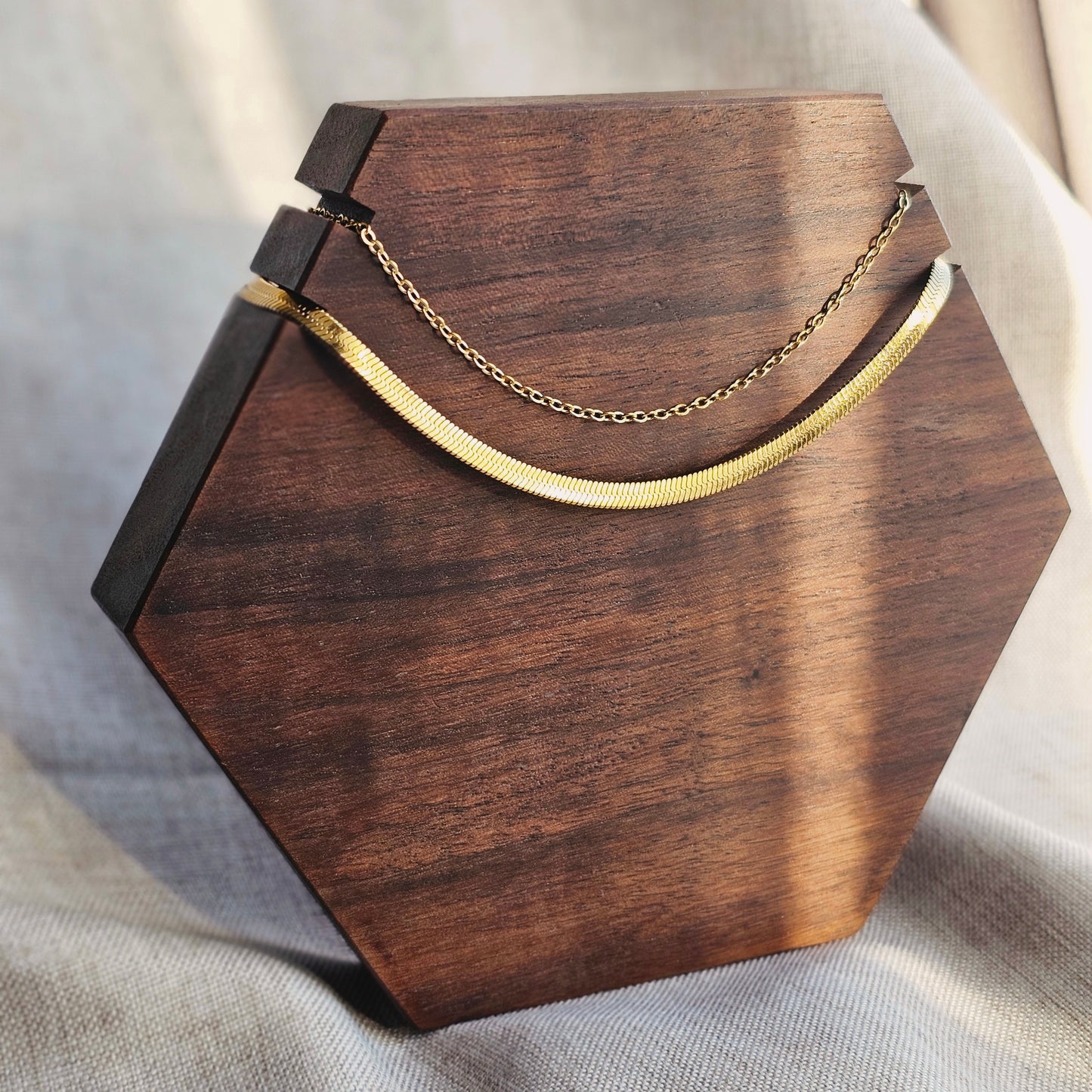 Herringbone and Halo Anklet Set