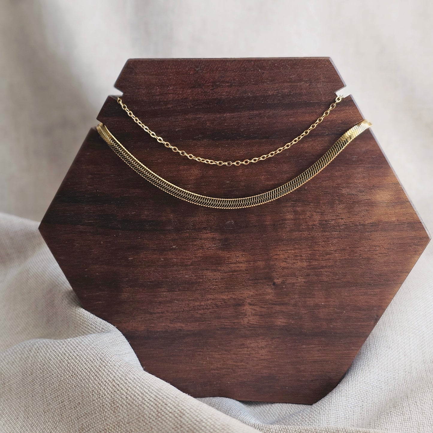 Herringbone and Halo Anklet Set
