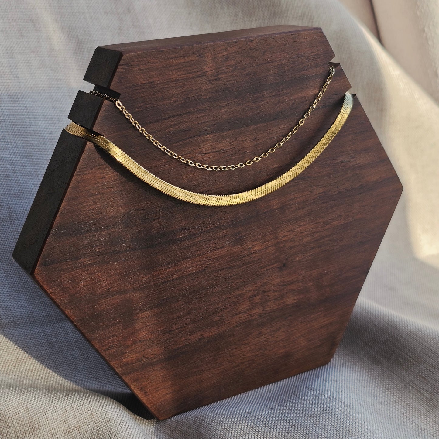 Herringbone and Halo Anklet Set