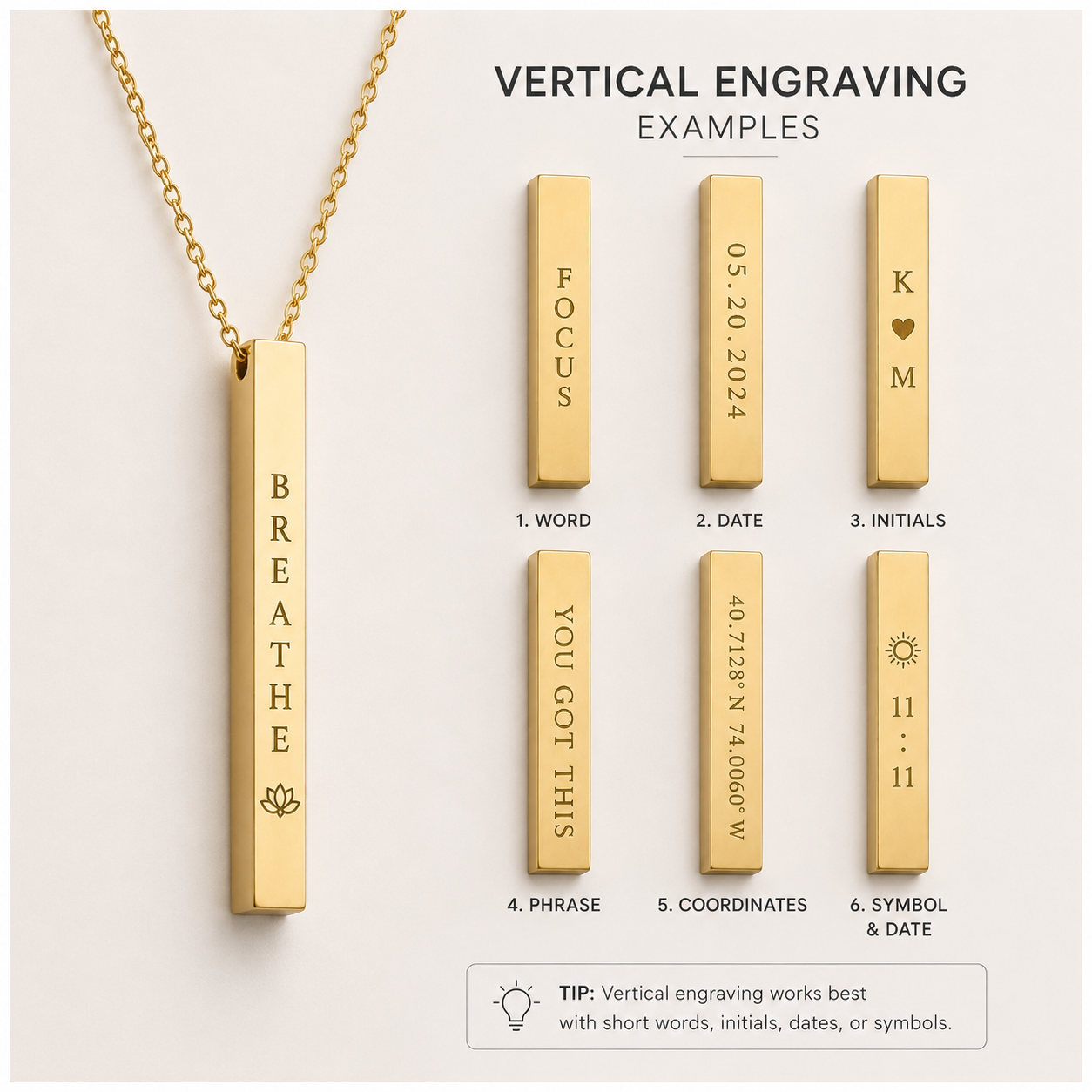3D Bar Pendant Necklace